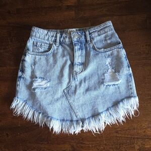 BDG  Urban Outfitters Jojo Denim Skirt Raw Frayed Hem Boho Distressed size Small
